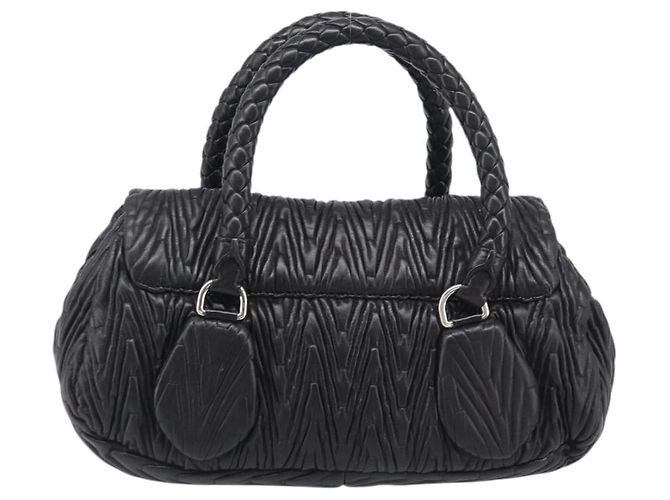 Borsa a mano PRADA in pelle nera argento BN1235 Auth am12716A Nero - vista 2
