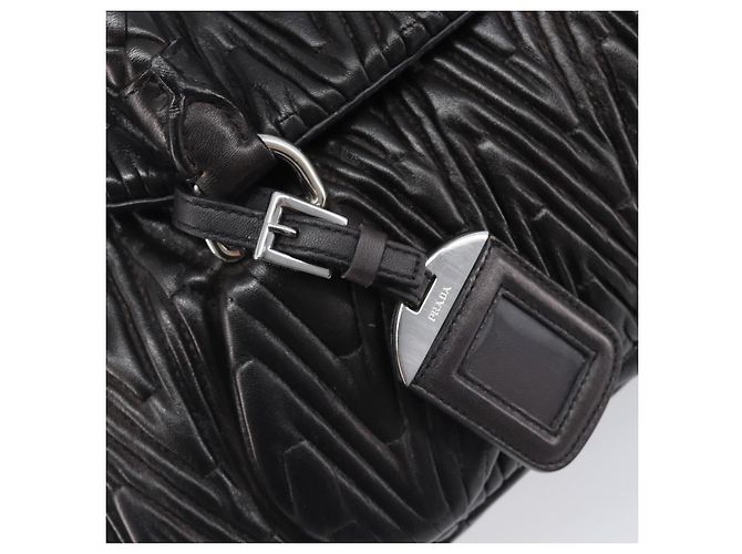 Borsa a mano PRADA in pelle nera argento BN1235 Auth am12716A Nero - vista 20