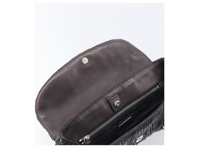 Borsa a mano PRADA in pelle nera argento BN1235 Auth am12716A Nero - vista 22