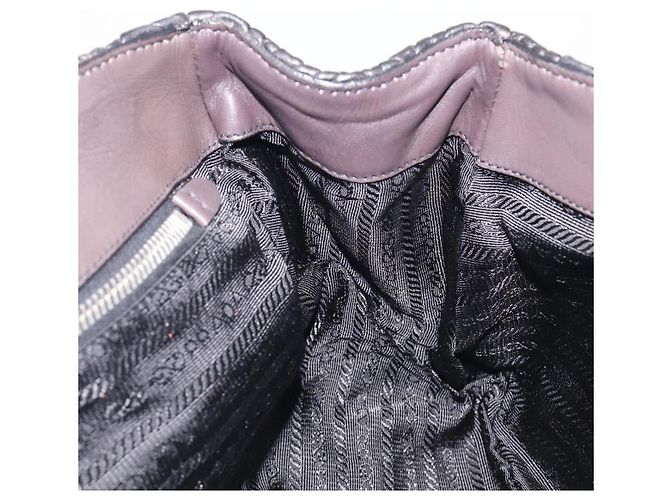 Borsa a mano PRADA in pelle nera argento BN1235 Auth am12716A Nero - vista 24