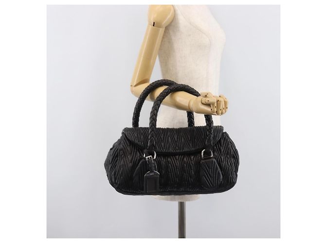 Borsa a mano PRADA in pelle nera argento BN1235 Auth am12716A Nero - vista 28