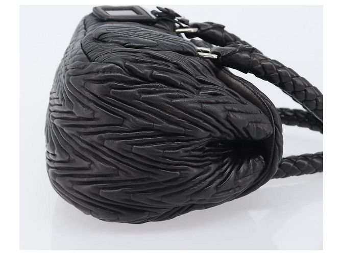 Borsa a mano PRADA in pelle nera argento BN1235 Auth am12716A Nero - vista 3