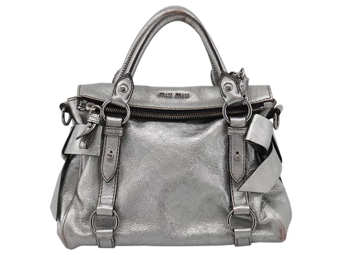 Bolso de Mano Miu Miu de Cuero 2way Silver Auth 167772M Plata - vista 13