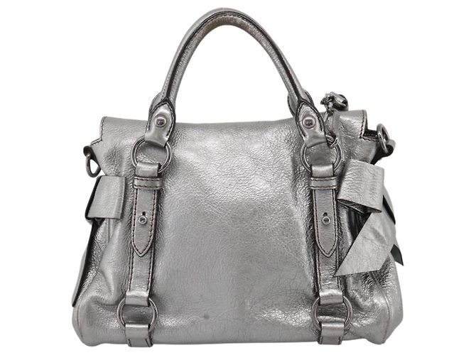 Bolso de Mano Miu Miu de Cuero 2way Silver Auth 167772M Plata - vista 2
