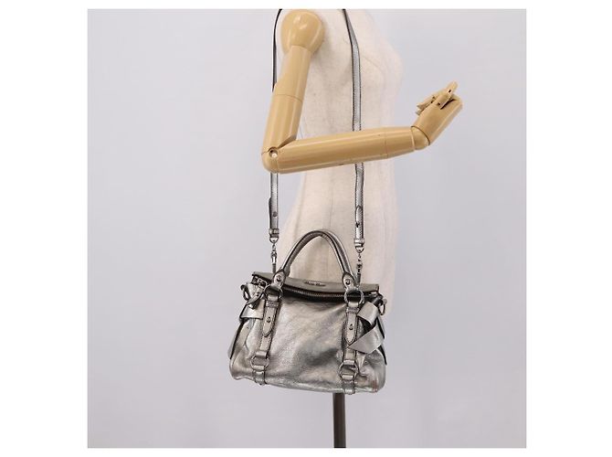 Bolso de Mano Miu Miu de Cuero 2way Silver Auth 167772M Plata - vista 27