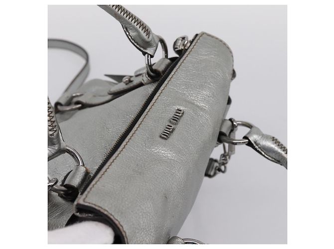 Bolso de Mano Miu Miu de Cuero 2way Silver Auth 167772M Plata - vista 6