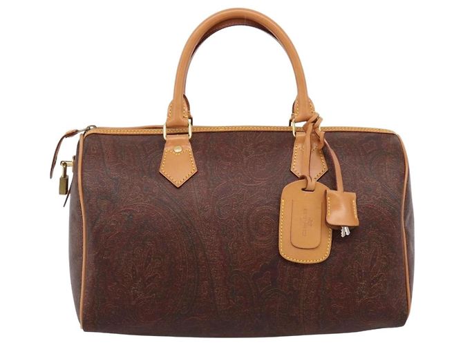 Borsa a Mano ETRO Paisley PVC Pelle Marrone Oro Auth 205356A D'oro - vista 13