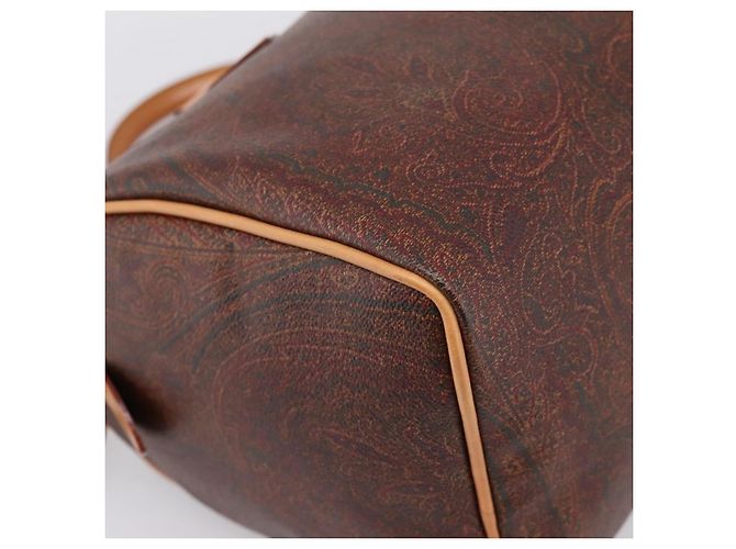 Borsa a Mano ETRO Paisley PVC Pelle Marrone Oro Auth 205356A D'oro - vista 14