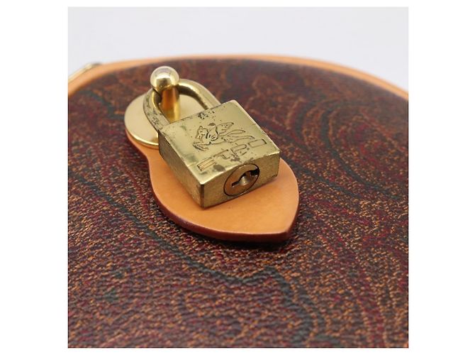 Borsa a Mano ETRO Paisley PVC Pelle Marrone Oro Auth 205356A D'oro - vista 17
