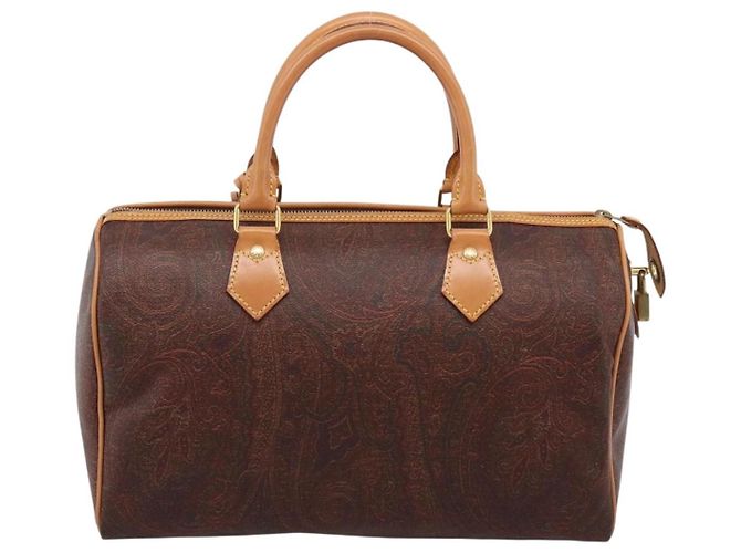 Borsa a Mano ETRO Paisley PVC Pelle Marrone Oro Auth 205356A D'oro - vista 2