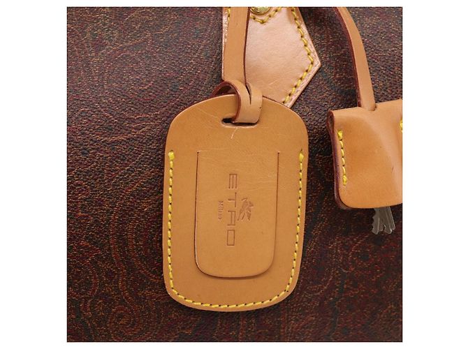 Borsa a Mano ETRO Paisley PVC Pelle Marrone Oro Auth 205356A D'oro - vista 20