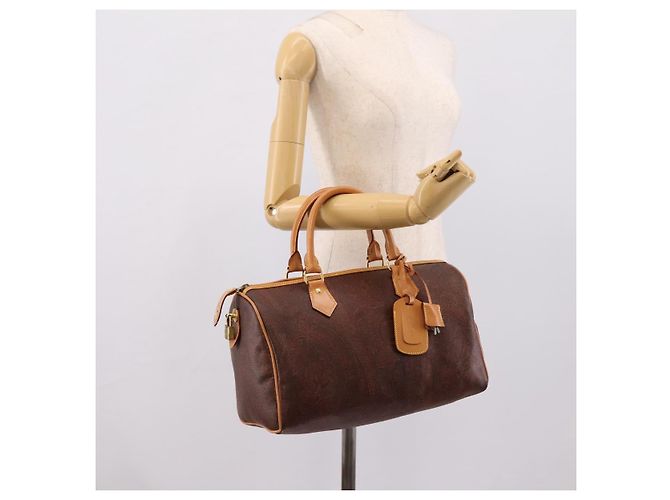 Borsa a Mano ETRO Paisley PVC Pelle Marrone Oro Auth 205356A D'oro - vista 26
