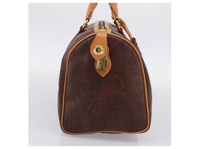 Borsa a Mano ETRO Paisley PVC Pelle Marrone Oro Auth 205356A D'oro - vista 3