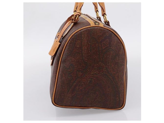 Borsa a Mano ETRO Paisley PVC Pelle Marrone Oro Auth 205356A D'oro - vista 4