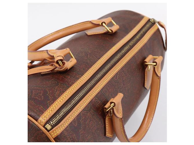 Borsa a Mano ETRO Paisley PVC Pelle Marrone Oro Auth 205356A D'oro - vista 6