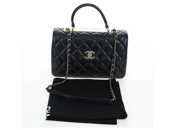 Borsa CHANEL Matelasse Trendy CC in pelle d'agnello 2way Nero Oro CC Auth 206325SV D'oro - vista 12