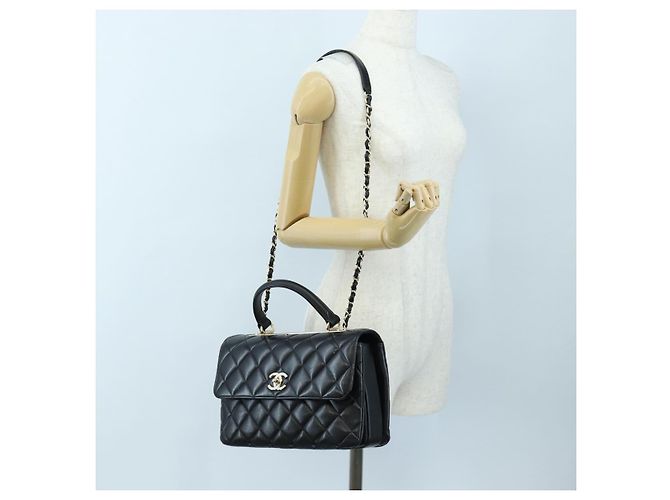 Borsa CHANEL Matelasse Trendy CC in pelle d'agnello 2way Nero Oro CC Auth 206325SV D'oro - vista 36