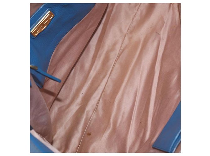 Saco Tote Miu Miu Couro Azul Ouro Auth 206248A Dourado - vista 11