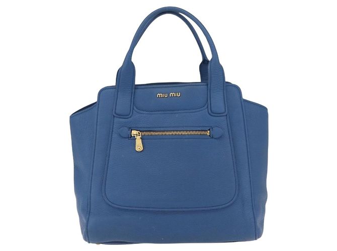 Saco Tote Miu Miu Couro Azul Ouro Auth 206248A Dourado - vista 13