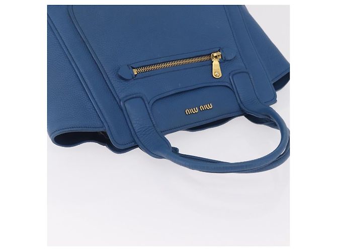 Saco Tote Miu Miu Couro Azul Ouro Auth 206248A Dourado - vista 14