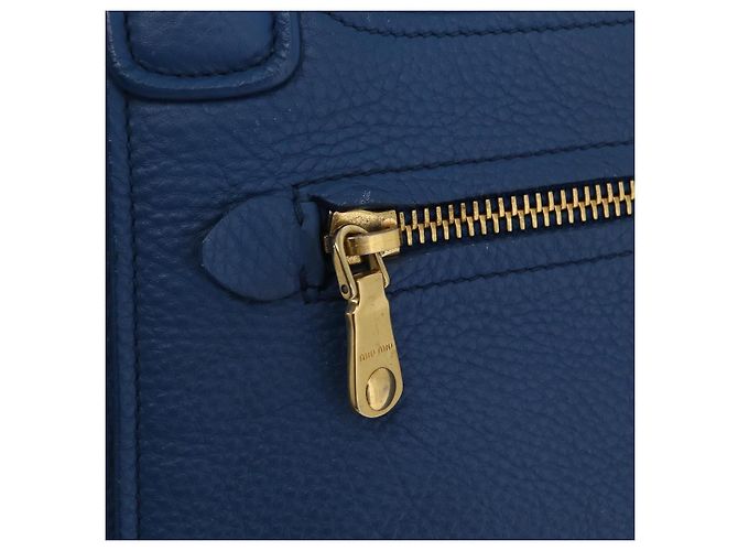 Saco Tote Miu Miu Couro Azul Ouro Auth 206248A Dourado - vista 20