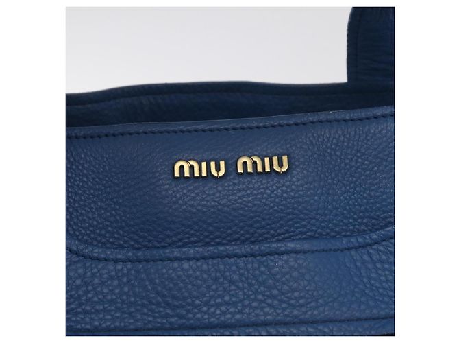 Saco Tote Miu Miu Couro Azul Ouro Auth 206248A Dourado - vista 21