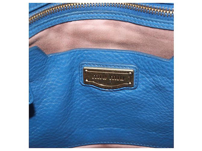 Saco Tote Miu Miu Couro Azul Ouro Auth 206248A Dourado - vista 23