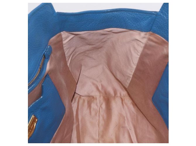 Saco Tote Miu Miu Couro Azul Ouro Auth 206248A Dourado - vista 24