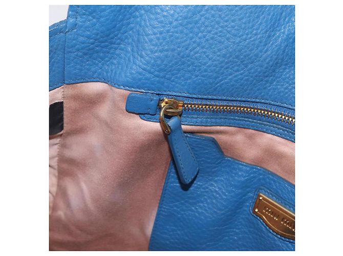 Saco Tote Miu Miu Couro Azul Ouro Auth 206248A Dourado - vista 27