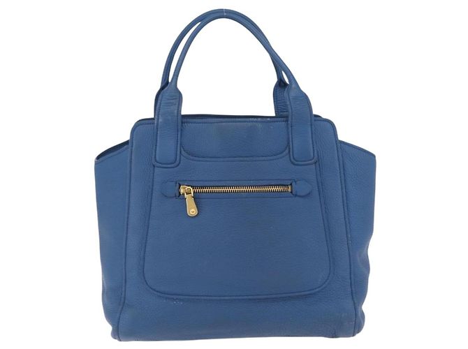 Saco Tote Miu Miu Couro Azul Ouro Auth 206248A Dourado - vista 3
