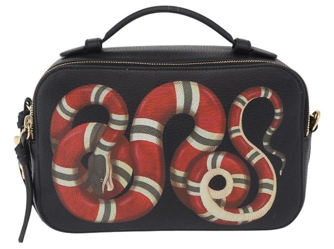 Borsa a tracolla GUCCI Snake in pelle nera e oro 453565 Auth ka6449V Nero - vista 13