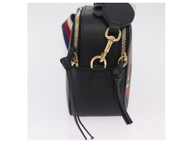 Borsa a tracolla GUCCI Snake in pelle nera e oro 453565 Auth ka6449V Nero - vista 4