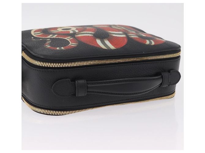 Borsa a tracolla GUCCI Snake in pelle nera e oro 453565 Auth ka6449V Nero - vista 6