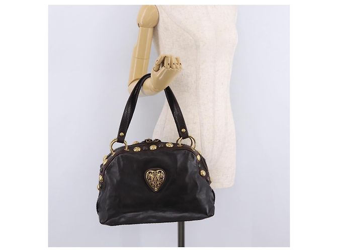 Sac à main GUCCI Histeria en cuir noir et or 209600 Auth 206458 Doré - vue 23