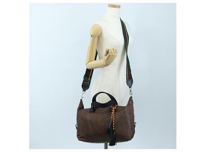 Borsa a mano ETRO Paisley Fringe Nylon 2way Bordeaux Silver Auth am12692V Argento Bordò - vista 29