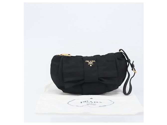 Pochette PRADA Nylon Noir Or Auth 205459V Doré - vue 12