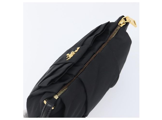 Pochette PRADA Nylon Noir Or Auth 205459V Doré - vue 5