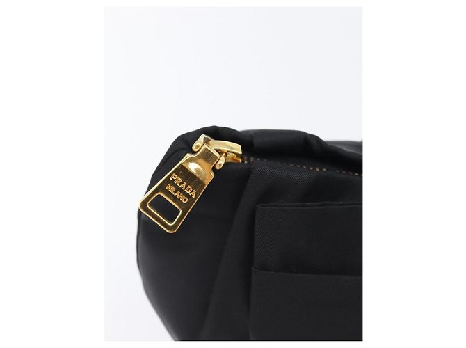 Pochette PRADA Nylon Noir Or Auth 205459V Doré - vue 9