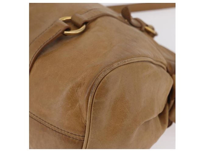 Bolsa de mão Miu Miu em couro 2way Bege Gold Auth 167657M Dourado - vista 19