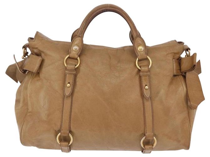 Bolsa de mão Miu Miu em couro 2way Bege Gold Auth 167657M Dourado - vista 2