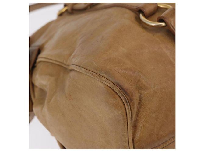 Bolsa de mão Miu Miu em couro 2way Bege Gold Auth 167657M Dourado - vista 20