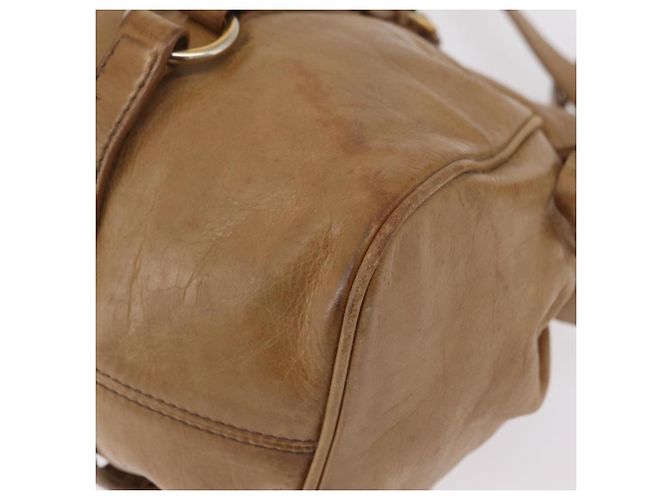 Bolsa de mão Miu Miu em couro 2way Bege Gold Auth 167657M Dourado - vista 21