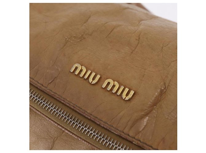Bolsa de mão Miu Miu em couro 2way Bege Gold Auth 167657M Dourado - vista 23