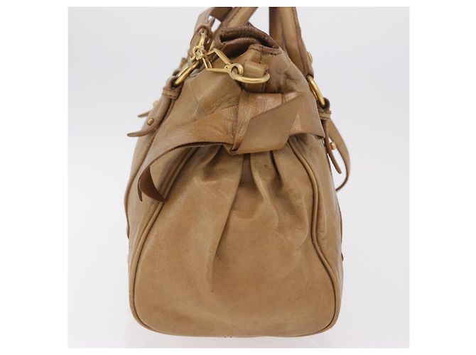 Bolsa de mão Miu Miu em couro 2way Bege Gold Auth 167657M Dourado - vista 3