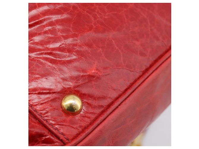 Miu Miu Hand Bag Leather 2way Red Gold Auth 205034V Golden - view 10