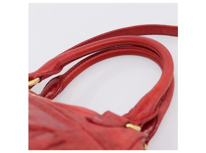 Miu Miu Hand Bag Leather 2way Red Gold Auth 205034V Golden - view 14
