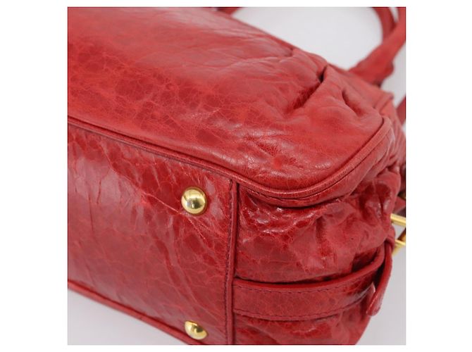 Miu Miu Hand Bag Leather 2way Red Gold Auth 205034V Golden - view 15