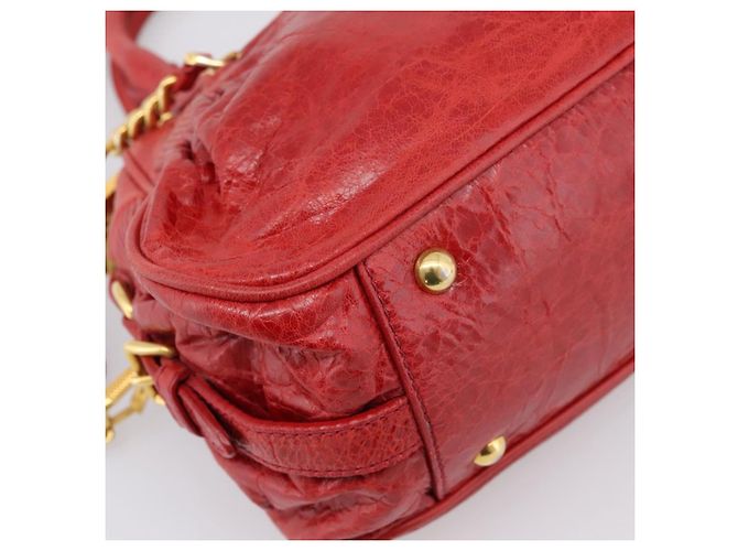 Miu Miu Hand Bag Leather 2way Red Gold Auth 205034V Golden - view 16