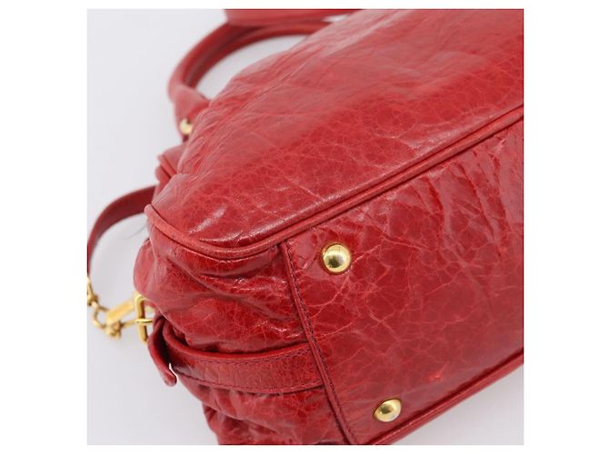 Miu Miu Hand Bag Leather 2way Red Gold Auth 205034V Golden - view 18