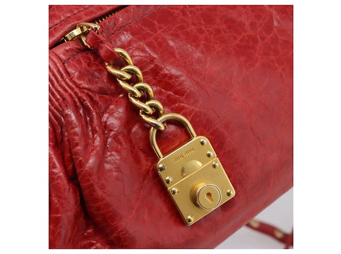Miu Miu Hand Bag Leather 2way Red Gold Auth 205034V Golden - view 19